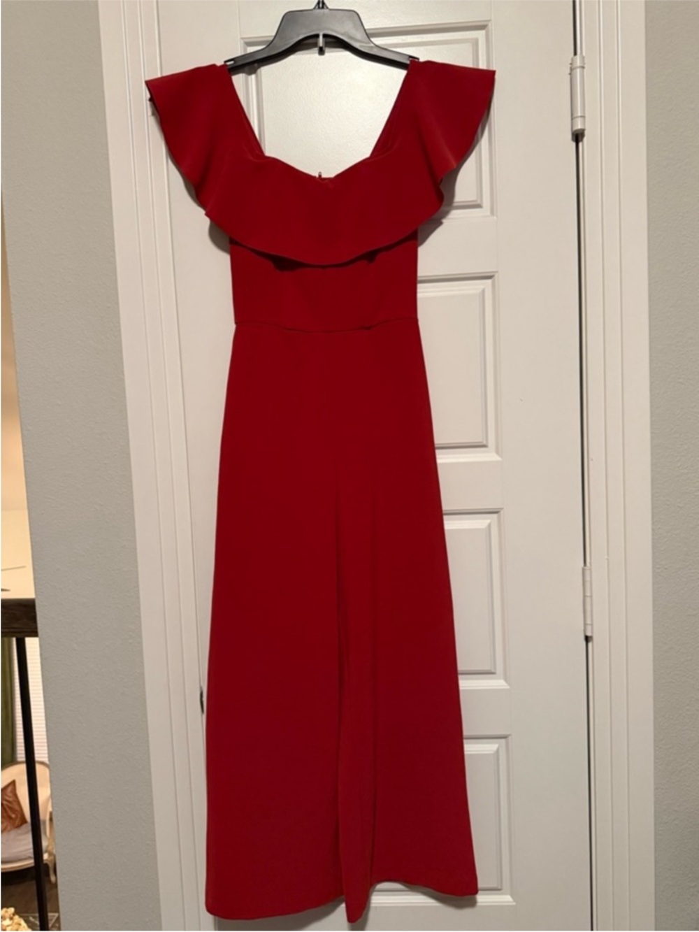 H&M One-Shoulder Red Ruffle Jumpsuit
